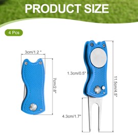 PATIKIL Golf Divot Repair Tool, 4 Pack Foldable Metal Golf Green Divot Tool with Magnetic Ball Marker & Stainless Steel Fork for Golfer, Blue