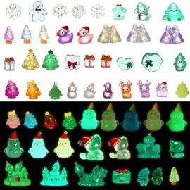 Sonwyoung 58 Pcs Christmas Luminous Mini Figures Glow in Dark Tiny Resin Figures Set Resin Xmas Tree Duck Snowman Snowflake Fairy House Diorama Accessories Ornament for Xmas Dollhouse Garden Craft DIY