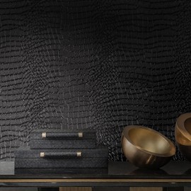 Peel and Stick Wallpaper Black Crocodile Wall Paper Modern Textured Self-Adhesive Removable Contact Paper Thicken Waterproof Easy to Clean Decorative for Bedroom Bathroom Film 118 "x15.75