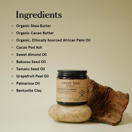 Sweet Bee African Black Soap - Deeply Cleansing Charcoal Soap & Moisturizing Face Wash - Exfoliating Black Soap for All Skin Types – Rich Foaming Cleanser Face Wash for Improved Skin Texture 120ml