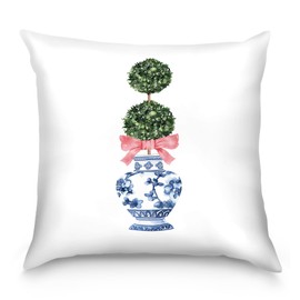 Qlmx Chinoiserie Decor Silk Pillow Cases - 18x18 Farmhouse Pillow Cases Decorative Pillow Covers for Bed, Porcelain Satin Pillowcase for Hair and Skin, Chinoiserie Plant Pillow Cover for Bed Decor