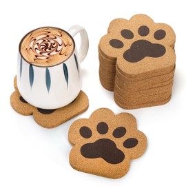 Tlence 12 Pack Drink Cork Coasters, 4.7" Absorbent Reusable Cork Holder, Heat Resistant Thick Cup Mat for Tea Coffee, Cat Paw Shape Coasters for Table Protection, Home Decor, Housewarming Gift