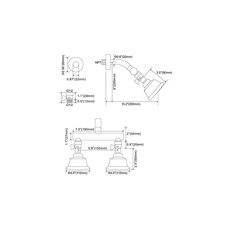 Double Shower Head with Shower Shut-Off Valves,2 Shower Head for