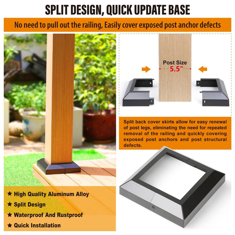 Wocepu 4 pcs 5.5"x5.5" Aluminum Deck Post Base Cover, for