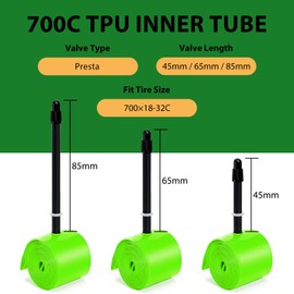 WHEELO 2-Pack TPU Inner Tube, 700C x 18-32C Road Bike Tube, 65mm Presta Valve Light Bicycle Tube, Strong & Compact | Rim & Disc Brake Compatibility-Green