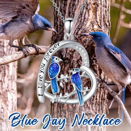 PROESS Mother Daughter Blue Jay Necklace Sterling Silver Blue Jay Pendant Necklace Cute Bird Jewelry Gifts for Women Mothers Day Birthday Gifts