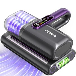 FEPPO Cordless Mattress Vacuum Cleaner, 18Kpa Bed Vacuum with 253.7nm UV-C Light, Ultrasonic, Dust Sensor & LED Display, 52800 BPM Handheld Vacuums for Bed, Sofa, Couch, Crib