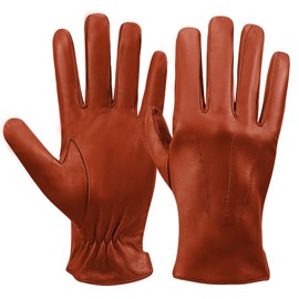 MGGMOKAY Mens Nappa Lambskin Leather Gloves(100% Cashmere Lining),Cognac,Large