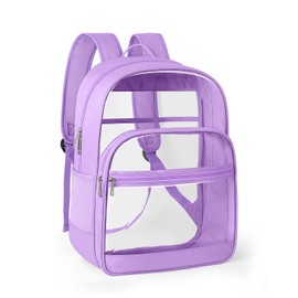KIMNERPU Clear Backpack, Heavy Duty Transparent Bookbag for School, Fabric & PVC Transparent Backpack with Reinforced Strap for Women Men, Capacity Clear Bag for College, Travel, Purple