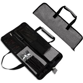 Qchengsan Chef Knife Roll Bag, Heavy Duty Oxford Knife Bag, Portable 13 Slot Chef Knife Case, Multi-function Cutlery Knives Pouch Holder Knife Wrap Wallet Tool Roll (Grey)