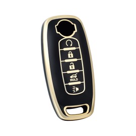 OFF WE GO for Nissan Rouge Pathfinder Key Fob Cover, Soft TPU Key Fob Case Full Protector Compatible with 2023 2024 Nissan Rouge Pathfinder 5 Button Smart Remote Key (Gold Black)