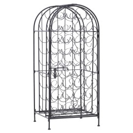 35 Bottle Wrought Iron Wine Rack Cabinet Black with Lock for Home Furniture Wood Panel StyleTitle: Default Title