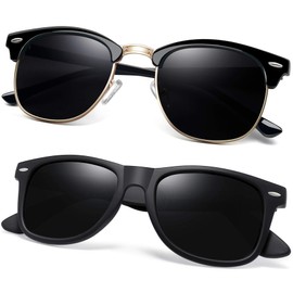 Joopin 2 Pack Black Sunglasses Polarized UV Protection, Square Sun Glasses & Semi Rimless Shades for Women Men Shady Rays