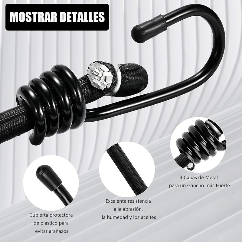 Cuerdas Elásticas, 2 Piezas Cuerda Elástica con Ganchos, Cuerda Elástica