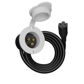 10 Foot 15A Weatherproof Outdoor Power Inlet by Journeyman-Pro 15 Amp 110/120-125 Volt 5-15R Receptacle Plug Kit with Integrated (10' FT) 120" Extension Cord + Waterproof Rubber Cover (White)