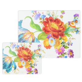 MACKENZIE-CHILDS Tempered Glass Cutting Board, Large Countertop Cutting Board, Flower Market, Set of 2