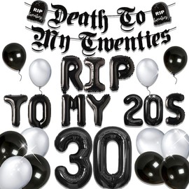 JeVenis Rip to My 20s Balloons Rip Twenties Balloons Gothic Birthday Decoration 30 Birthday Death to My 20s Banner Funeral for My Youth 30th Birthday Decoration
