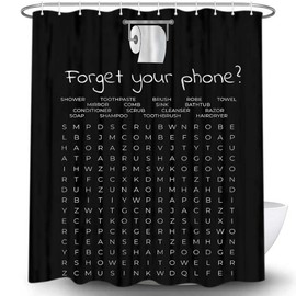 VeiVian Funny Shower Curtain, Black and White Bathroom Humor Word Search Shower Fabric Accessory with Hooks, 70X70IN