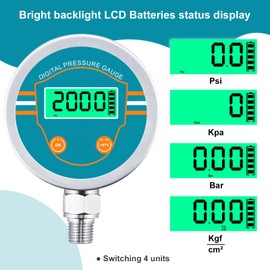 Uharbour Digital Pressure Gauge 0-200 Psi Range, Digital Water Pressure Gauge 1/4 NPT Bottom Thread with 3-1/8" Dial, Suitable for Hydraulic, Oil, Water, Air Pressure Measuring