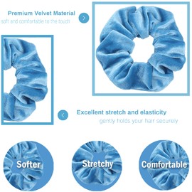 IVARYSS Azure Blue Scrunchies Bulk, Premium Velvet Soft Hair Scrunchy, Solid Colors Thick Elastic Bands, Hair Accessories for Women and Girls, 12 Pack