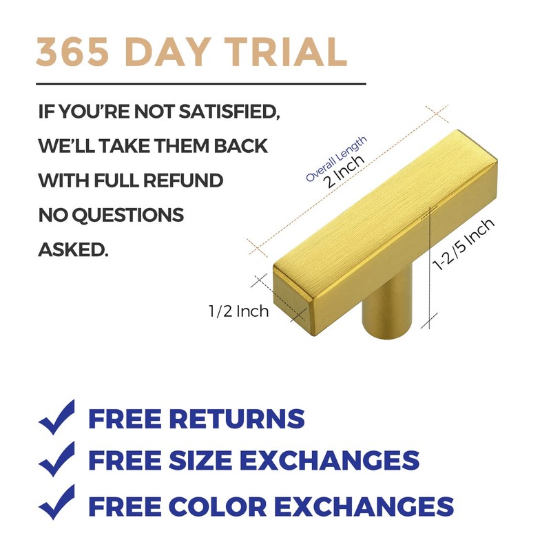 Ravinte 20 Pack Gold T Bar Cabinet Knobs 2 Inch