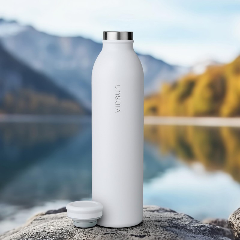 Vinsun Stainless Steel Drinking Bottle, 600 ml, White, Leak-Proof, Suitable