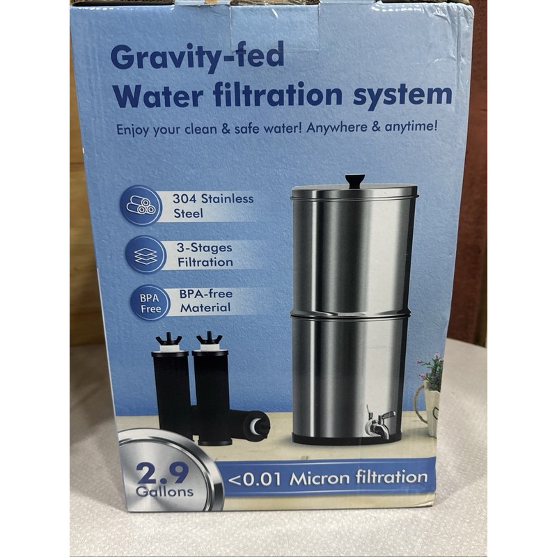 Purewell Gravity Fed Water Filtration System 2.9 Gallons 3-Stage 304