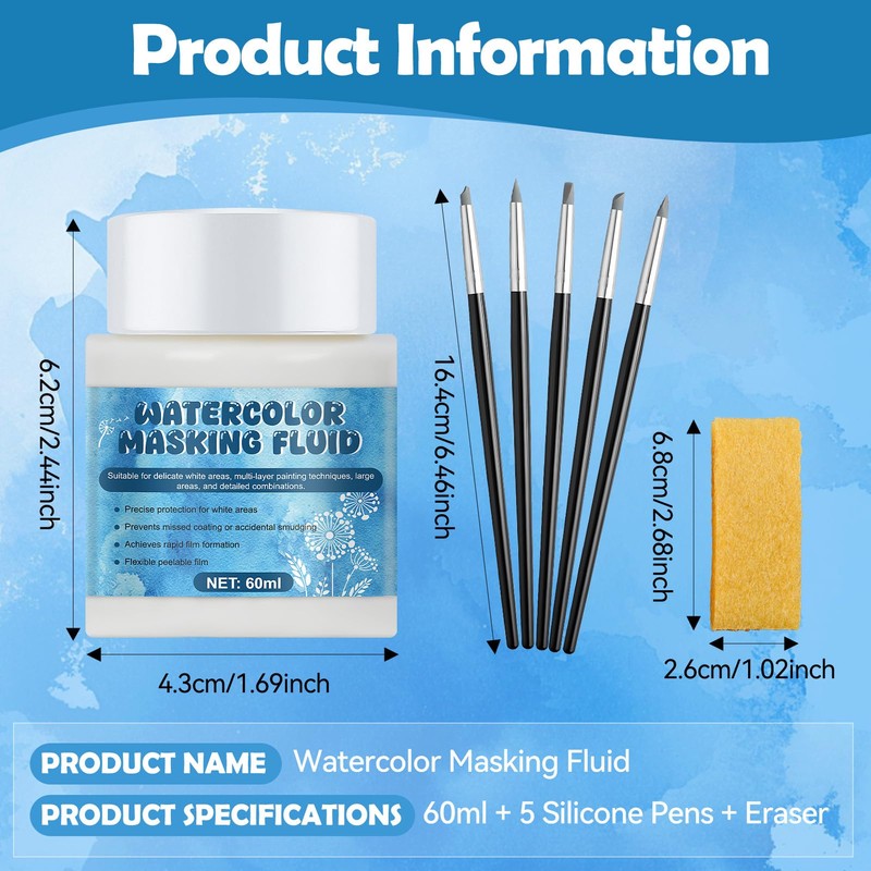 Watercolor Masking Fluid, Resistant Ink, Quick-Drying, Easy Peel,2 Oz