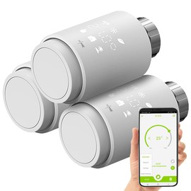 revolt Alexa Thermostat: Set of 3 Programmable Radiator Thermostats with Bluetooth and App (Heating Valves, Electronic Radiator Thermostat, Adapter)