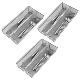 Faridabio Drawer Organizer for Kitchen, Silverware Organizer Cutlery Tray Utensil holder with Interlocking Mesh Metal Flatware Storage Silver (6 pcs)