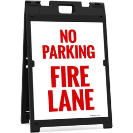 No Parking Fire Lane Sidewalk Sign Kit, 18x24 Inches, with A Frame Stand, Made in USA by Sigo Signs