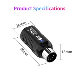summina Wireless MIDI Adapter Rechargeable Audio Transmitter Receiver 2.4GHz Ultra-Low Latency Built-in Silent Portable MIDI Connector for Wind Instruments Guitar Digital Piano Keyboard