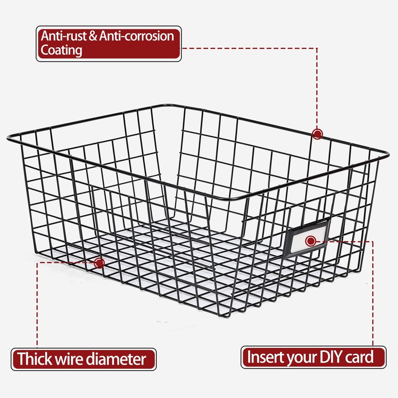 8 Set, Extra Large Wire Baskets for Organizing with Lables,