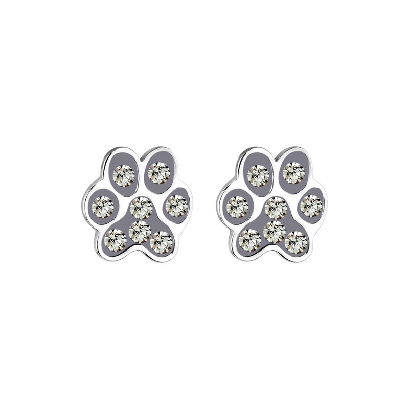 Elli Ladies Paw Stud Earrings Dog Cat with Crystals, Facet