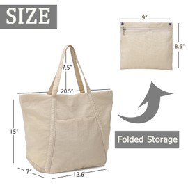 VODIU Large Tote Bag For Women, Travel Shoulder Bag Cloud Top Handle Handbag, Beige, Large