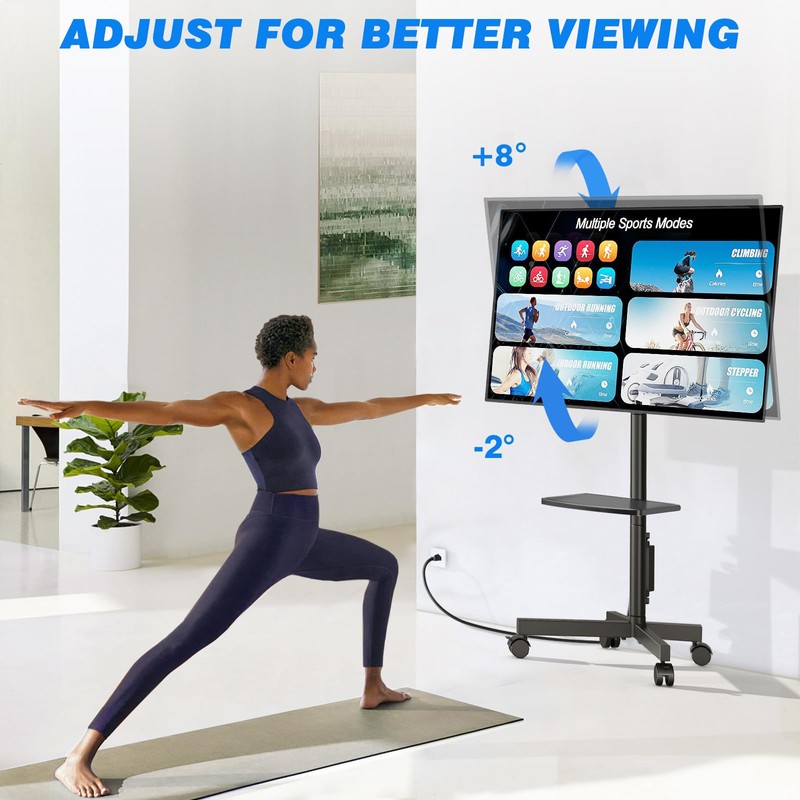 Rfiver Mobile TV Cart with Power Outlet, Rolling TV Stand