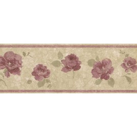 CONCORD WALLCOVERINGS Wallpaper Border Floral Pattern Flowers Leaves Lines for Cottage Bedroom Living Room, Brown Burgundy Green, 7 Inches by 15 Feet 29424