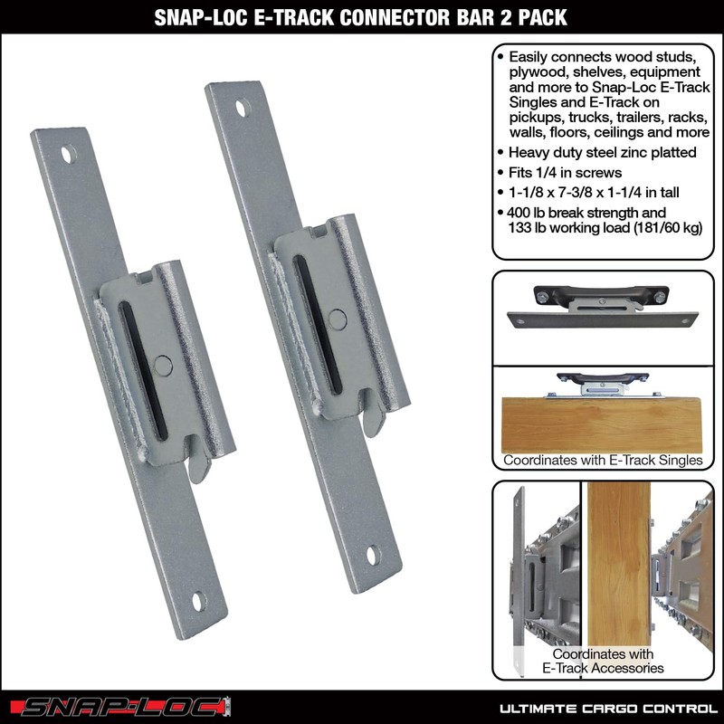 SNAP-LOC E-Track Connector Bar 2-Pack, Logistic Tie-Down for Pickups, Trucks,
