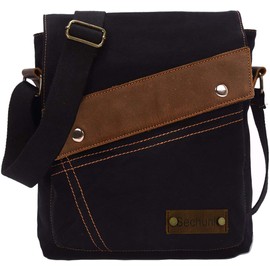 Sechunk Canvas Shoulder Bags Crossbody Messenger Daypack for Men and Women, black