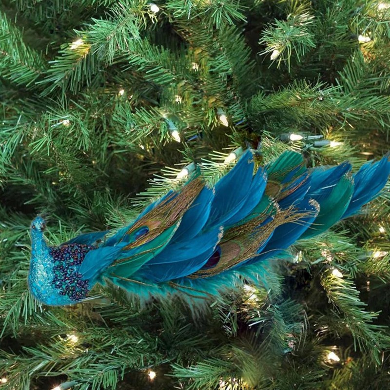 Christmas Tree Decorations 3D Simulation Peacock Decoration Artificial Feather Pendant