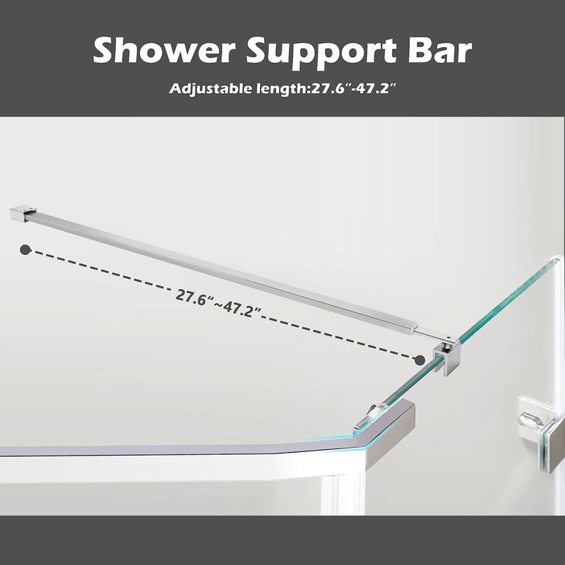 Shower Door Bar Support Rod, 27-47 Inch Adjustable Length, for