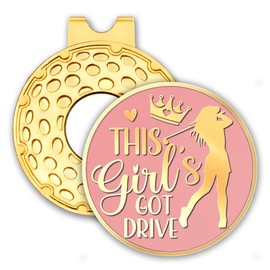 rofiowa This Girl's Got Drive Pink Gold Golf Ball Marker with Hat Clip, Funny Golf Accessories for Women, Christmas Mother's Day Birthday Gifts for Golf Fan Golfer, Novelty Golf Gifts