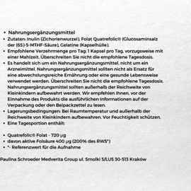 Medverita - Q-Folian - Aktive Folsäure Quatrefolic 400mg - Levomepholsäure (5-MTHF) - normale Blutbildung - Nahrungsergänzungsmittel - 120 Kapseln