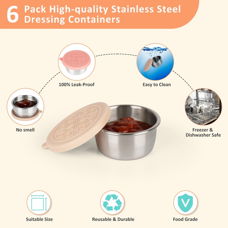 QWEIDHI 3x1.6 Oz Salad Dressing Containers With Lids, Stainless Steel