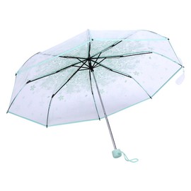 36 Inch Transparent Clear Folding Umbrella with Cherry Blossom for Wind and Heavy Rain (Green)
