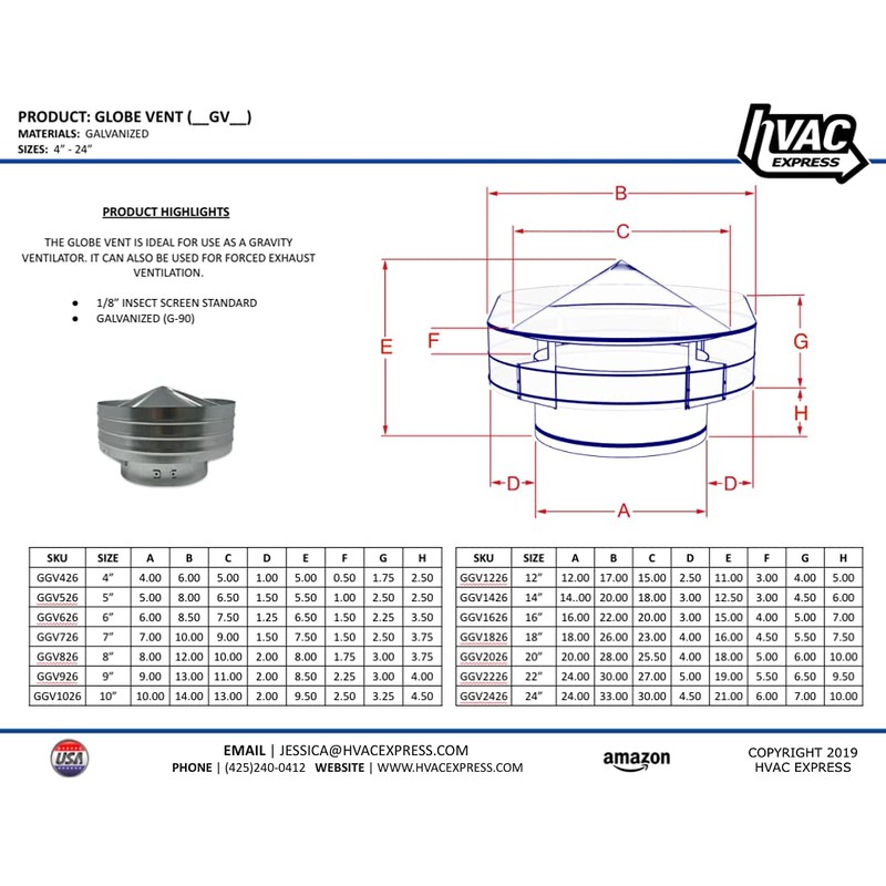 Commercial Gravity Roof Vent - Globe (6 Inch) (GGV6)