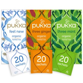 Pukka Herbs Tea Variety Pack - 3 Boxes - Mint Tea, Ginger Tea and Feel New - Healthy and Organic Herbal Tea Bags, 60 Count (Pack of 1)
