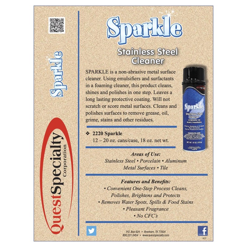 Quest Specialty SPARKLE Stainless Steel Cleaner, 20 oz. can, 1