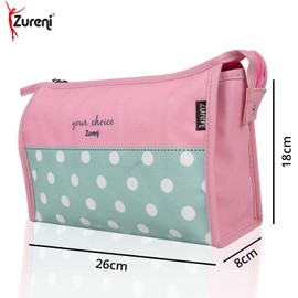 Zureni ZU161-289 PU Leather Polka Dot Large Cosmetic Toiletry Bag Wristlet Travel Purse Handbag with Zippered Pockets for Girls and Women (Pink)