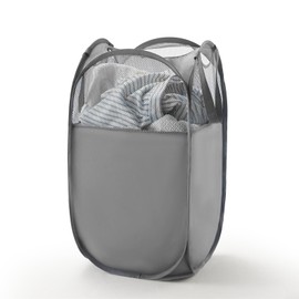 TECHMILLY Pop Up Foldable Laundry Basket, Mesh Laundry Hamper with Reinforced Handles for Dirty Clothes Storage in Dorm, Laundry Room, Bathroom, Grey(Fabric)